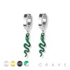 PAIR OF 316L STAINLESS STEEL HUGGIE/HOOP EARRINGS WITH  SNAKE DANGLE